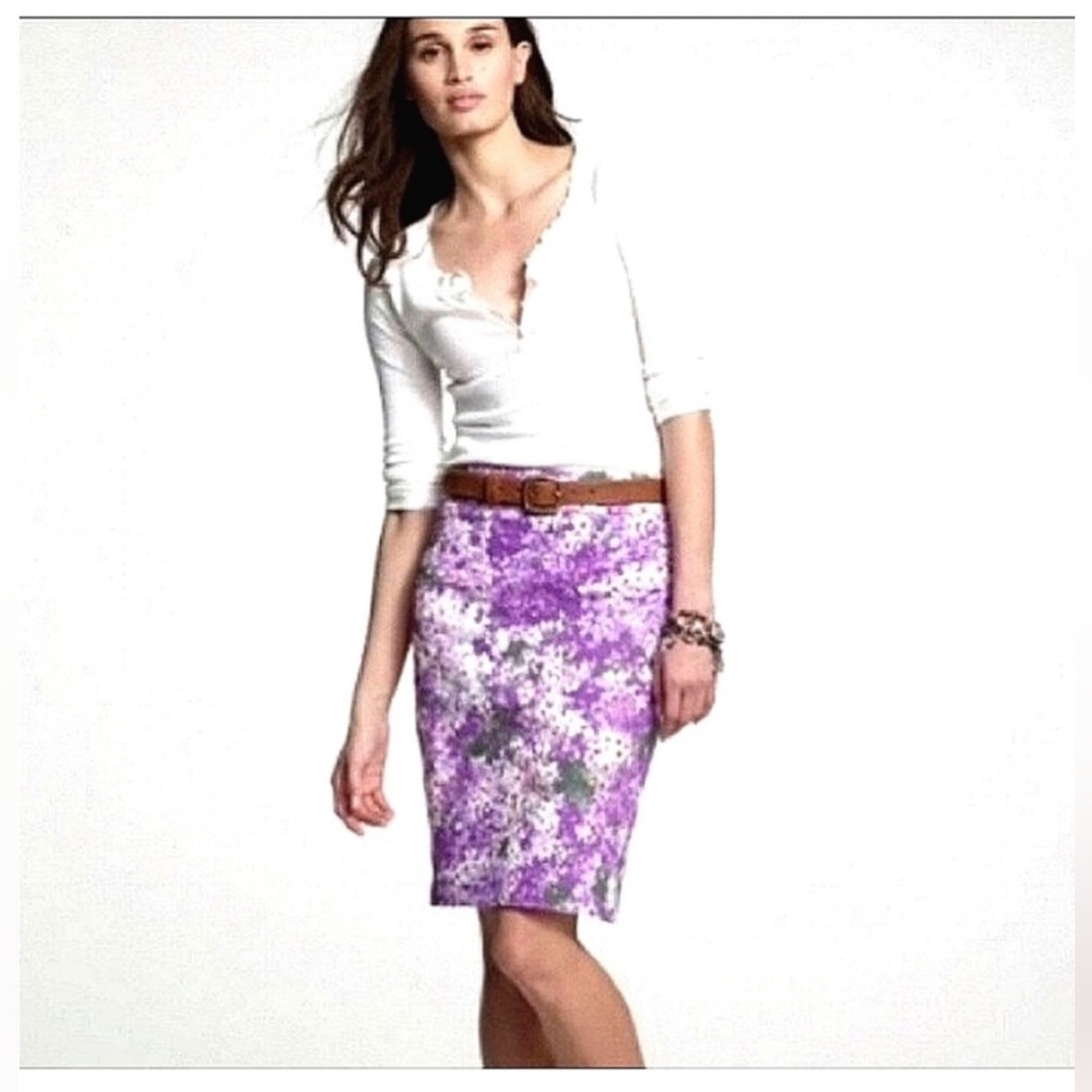 J. Crew Purple Floral Lined Pencil Skirt size 12